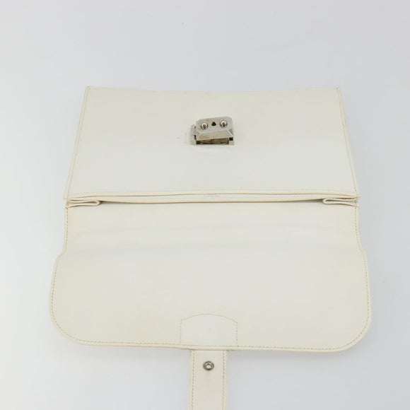 HERMES Sac Adepeche 27 Hand Bag Leather White Silver Auth 182041A