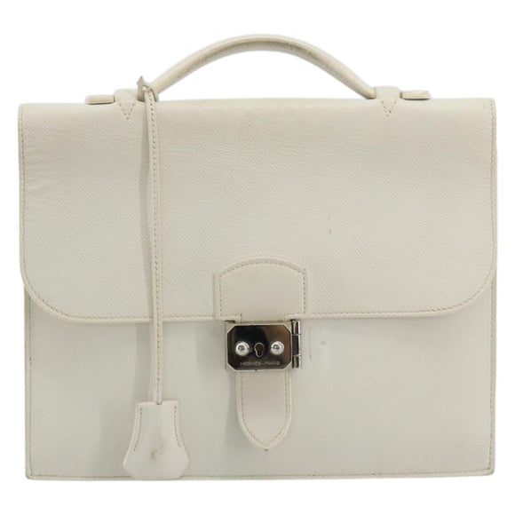 HERMES Sac Adepeche 27 Hand Bag Leather White Silver Auth 182041A
