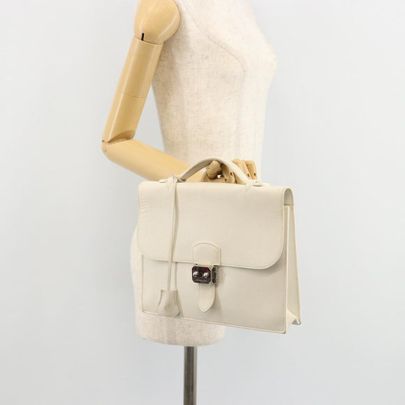 HERMES Sac Adepeche 27 Hand Bag Leather White Silver Auth 182041A