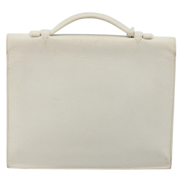HERMES Sac Adepeche 27 Hand Bag Leather White Silver Auth 182041A