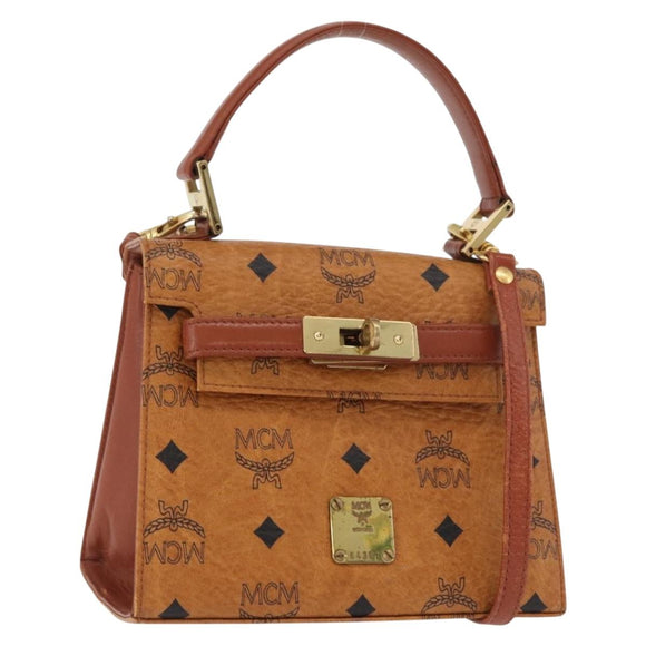 MCM Vicetos Logogram Handtas PVC Leer 2way Bruin Goud Auth 182043A