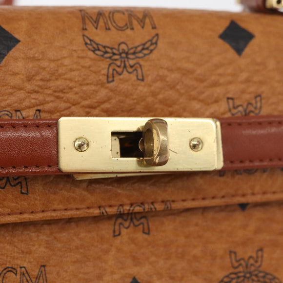 MCM Vicetos Logogram Handtas PVC Leer 2way Bruin Goud Auth 182043A