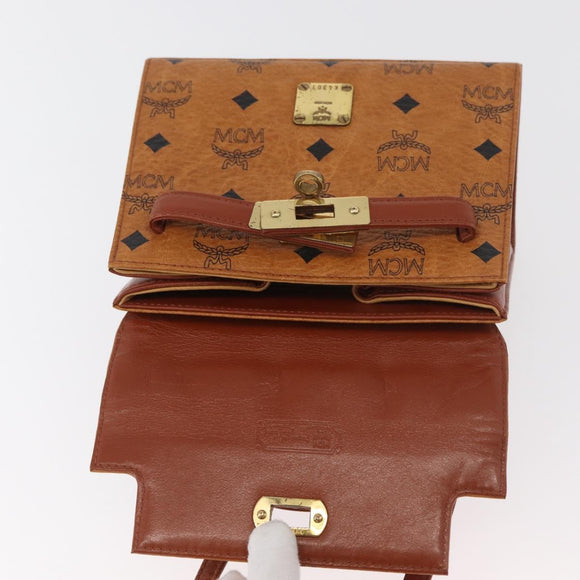 MCM Vicetos Logogram Handtas PVC Leer 2way Bruin Goud Auth 182043A