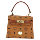 MCM Vicetos Logogram Handtas PVC Leer 2way Bruin Goud Auth 182043A-2