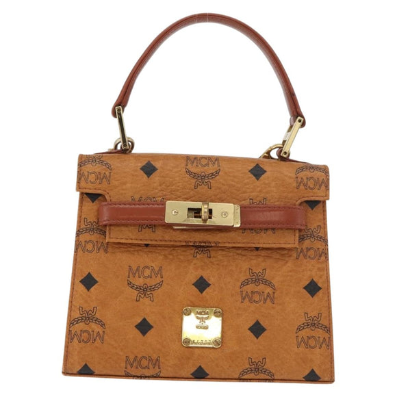 MCM Vicetos Logogram Handtas PVC Leer 2way Bruin Goud Auth 182043A