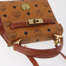 MCM Vicetos Logogram Handtas PVC Leer 2way Bruin Goud Auth 182043A-6