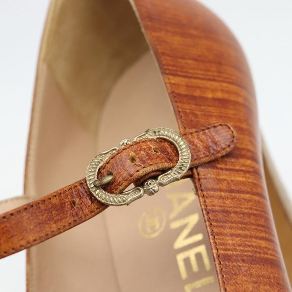 CHANEL Pumps Leather 38 1/2 Brown CC Auth 182044V