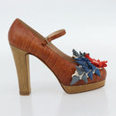 CHANEL Pumps Leather 38 1/2 Brown CC Auth 182044V-14
