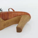 CHANEL Pumps Leather 38 1/2 Brown CC Auth 182044V-19