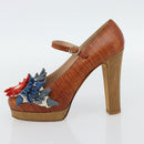CHANEL Pumps Leather 38 1/2 Brown CC Auth 182044V-5