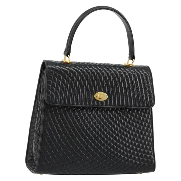 BALLY Hand Bag Leather Black Gold Auth 182045A