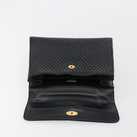 BALLY Hand Bag Leather Black Gold Auth 182045A