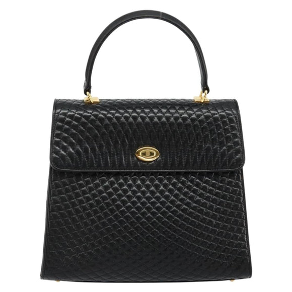 BALLY Hand Bag Leather Black Gold Auth 182045A