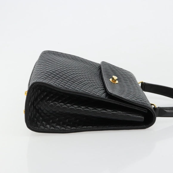 BALLY Hand Bag Leather Black Gold Auth 182045A