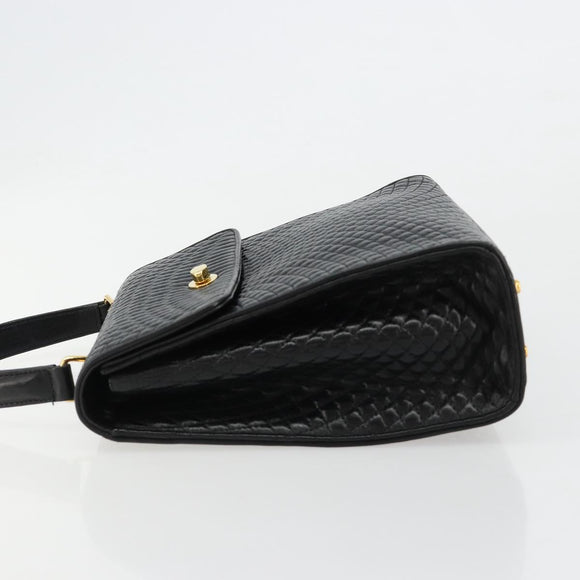 BALLY Hand Bag Leather Black Gold Auth 182045A