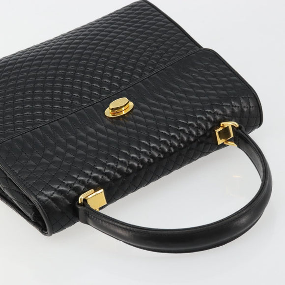 BALLY Hand Bag Leather Black Gold Auth 182045A