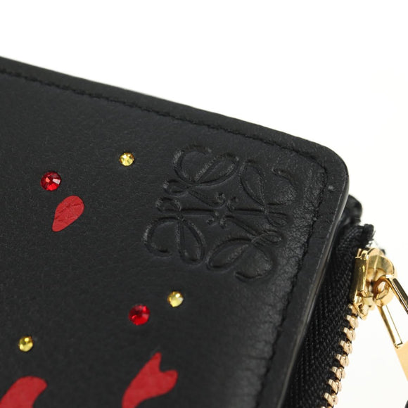 LOEWE Ghibli Collaboration Compacte Portemonnee Leer Zwart Goud Auth 182050SM