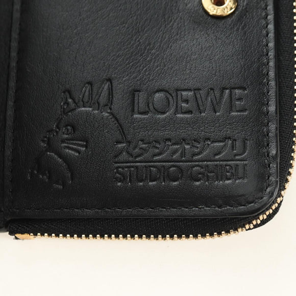 LOEWE Ghibli Collaboration Compacte Portemonnee Leer Zwart Goud Auth 182050SM