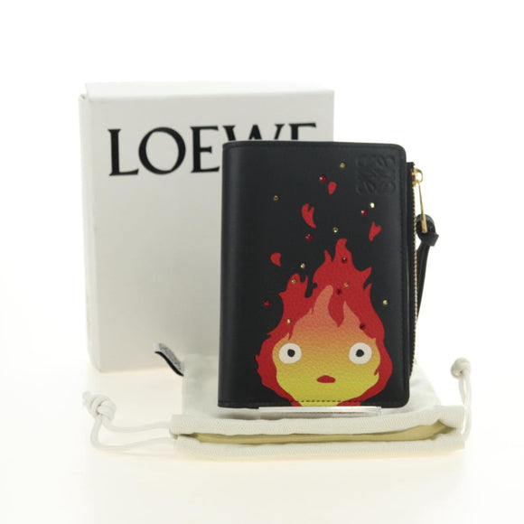LOEWE Ghibli Collaboration Compacte Portemonnee Leer Zwart Goud Auth 182050SM