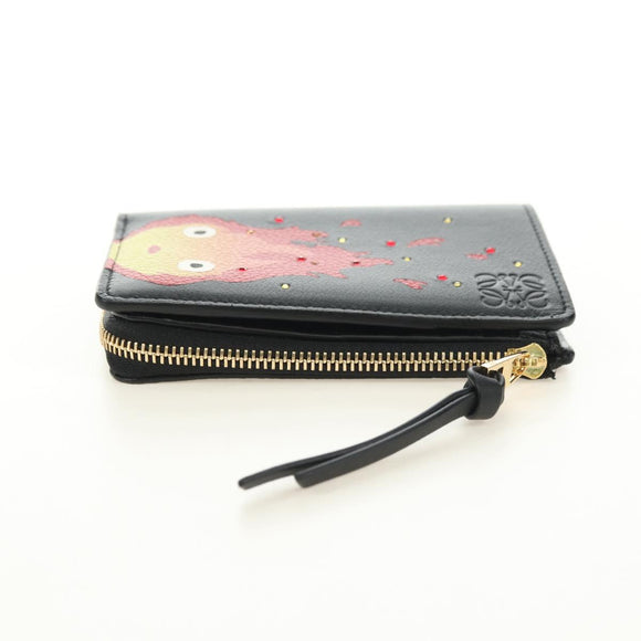 LOEWE Ghibli Collaboration Compacte Portemonnee Leer Zwart Goud Auth 182050SM