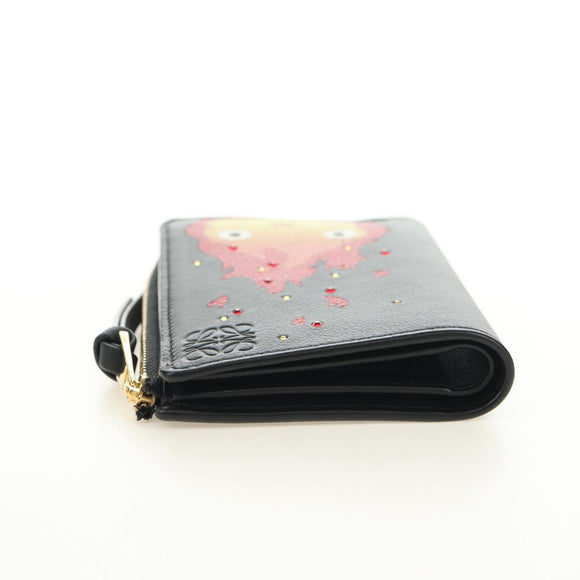 LOEWE Ghibli Collaboration Compacte Portemonnee Leer Zwart Goud Auth 182050SM