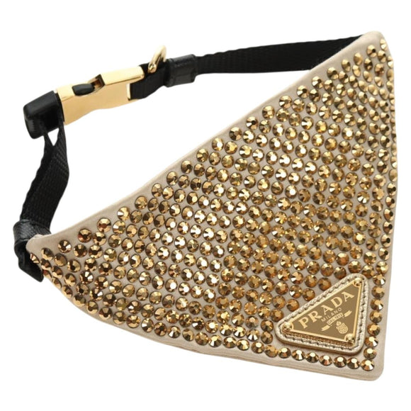 PRADA Collar Dog Leash Satin Gold Auth 182053V