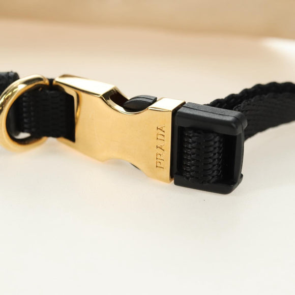 PRADA Collar Dog Leash Satin Gold Auth 182053V