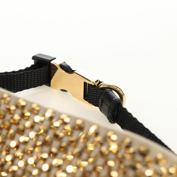 PRADA Collar Dog Leash Satin Gold Auth 182053V