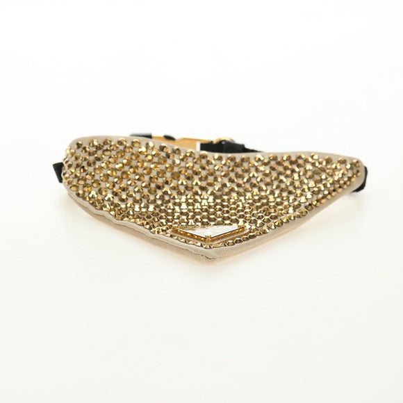 PRADA Collar Dog Leash Satin Gold Auth 182053V