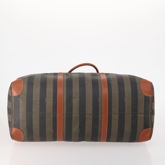 FENDI Pecan Canvas Boston Bag PVC 2way Black Brown Auth 182068