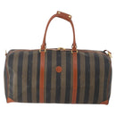 FENDI Pecan Canvas Boston Bag PVC 2way Black Brown Auth 182068-13