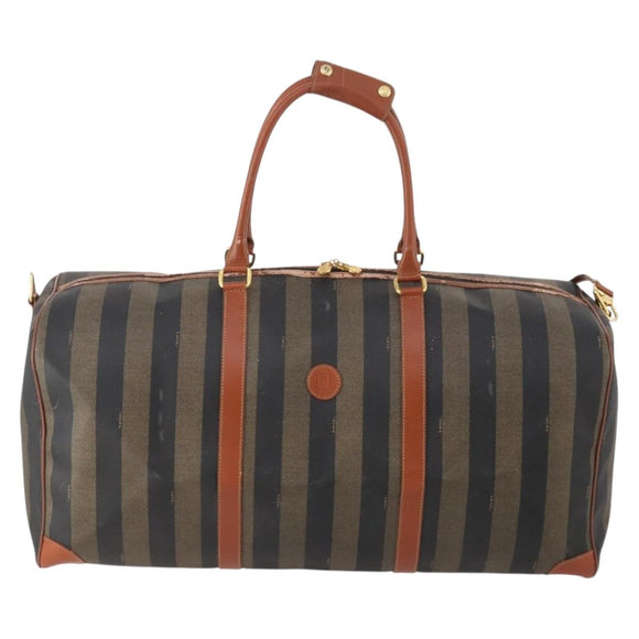 FENDI Pecan Canvas Boston Bag PVC 2way Black Brown Auth 182068