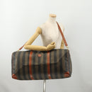 FENDI Pecan Canvas Boston Bag PVC 2way Black Brown Auth 182068-28