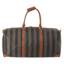 FENDI Pecan Canvas Boston Bag PVC 2way Black Brown Auth 182068-2