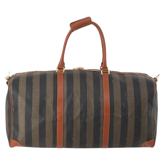 FENDI Pecan Canvas Boston Bag PVC 2way Black Brown Auth 182068