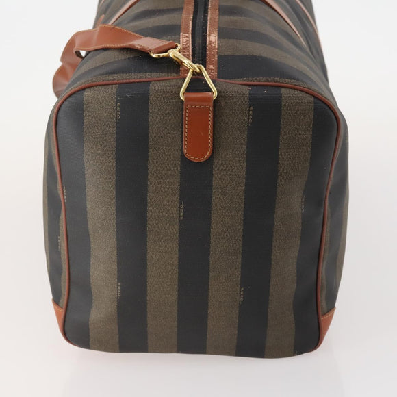 FENDI Pecan Canvas Boston Bag PVC 2way Black Brown Auth 182068