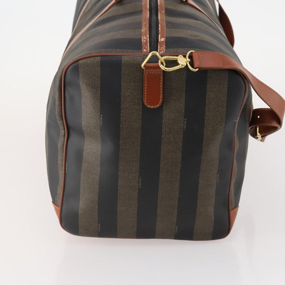FENDI Pecan Canvas Boston Bag PVC 2way Black Brown Auth 182068
