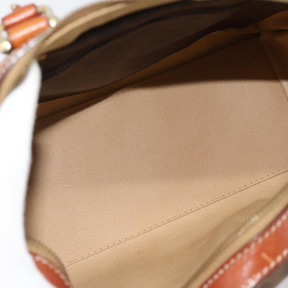 CELINE Macadam Canvas Hand Bag PVC Leather Brown Gold Auth 182072A