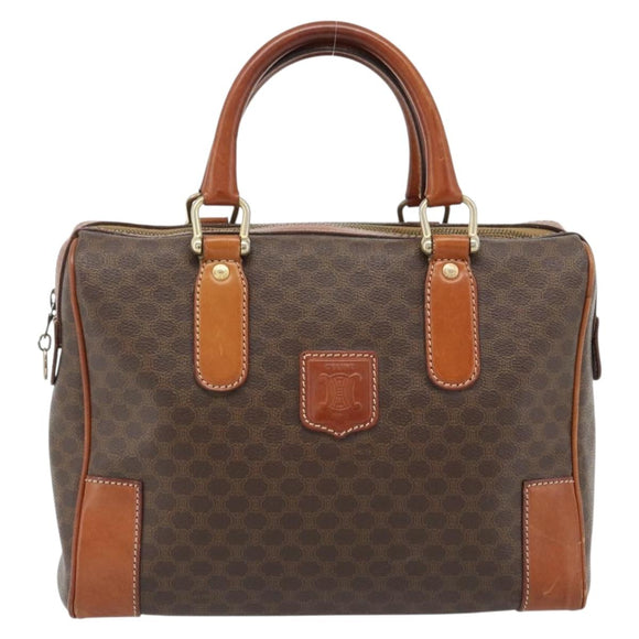 CELINE Macadam Canvas Hand Bag PVC Leather Brown Gold Auth 182072A