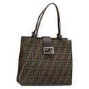 FENDI Zucca Canvas Mamma Baguette Tote Bag Black Brown Auth 182074-1