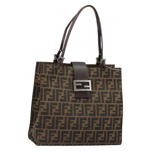 FENDI Zucca Canvas Mamma Baguette Tote Bag Black Brown Auth 182074