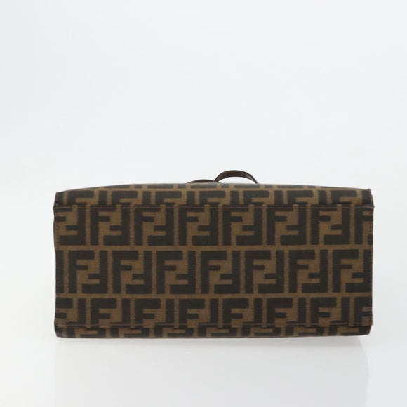 FENDI Zucca Canvas Mamma Baguette Tote Bag Black Brown Auth 182074
