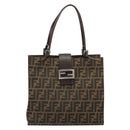 FENDI Zucca Canvas Mamma Baguette Tote Bag Black Brown Auth 182074-2