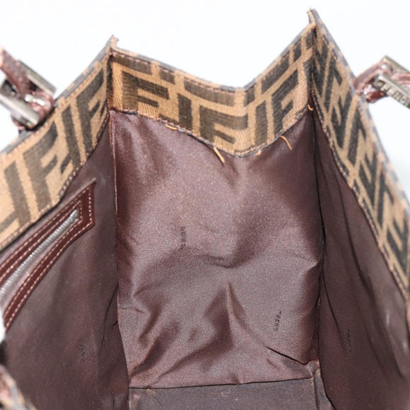 FENDI Zucca Canvas Mamma Baguette Tote Bag Black Brown Auth 182074