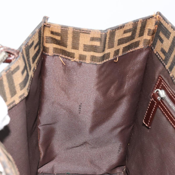 FENDI Zucca Canvas Mamma Baguette Tote Bag Black Brown Auth 182074