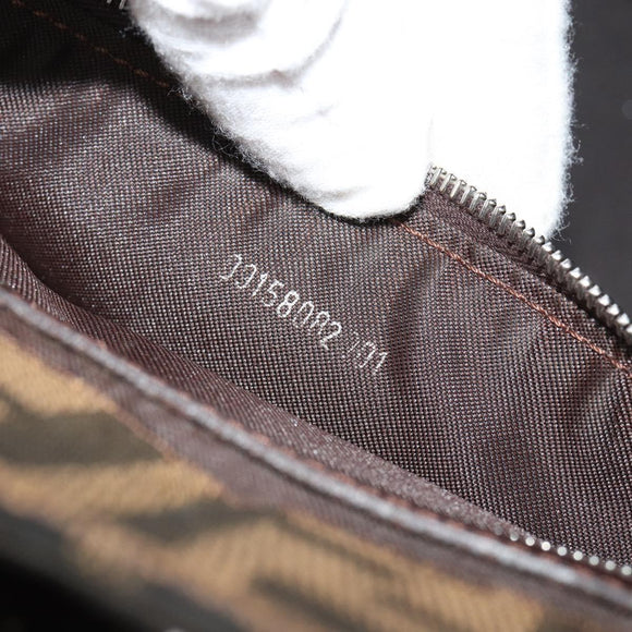 FENDI Zucca Canvas Mamma Baguette Tote Bag Black Brown Auth 182074