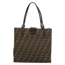 FENDI Zucca Canvas Mamma Baguette Tote Bag Black Brown Auth 182074-3