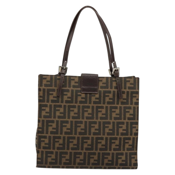 FENDI Zucca Canvas Mamma Baguette Tote Bag Black Brown Auth 182074