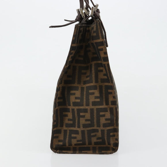 FENDI Zucca Canvas Mamma Baguette Tote Bag Black Brown Auth 182074