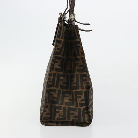 FENDI Zucca Canvas Mamma Baguette Tote Bag Black Brown Auth 182074